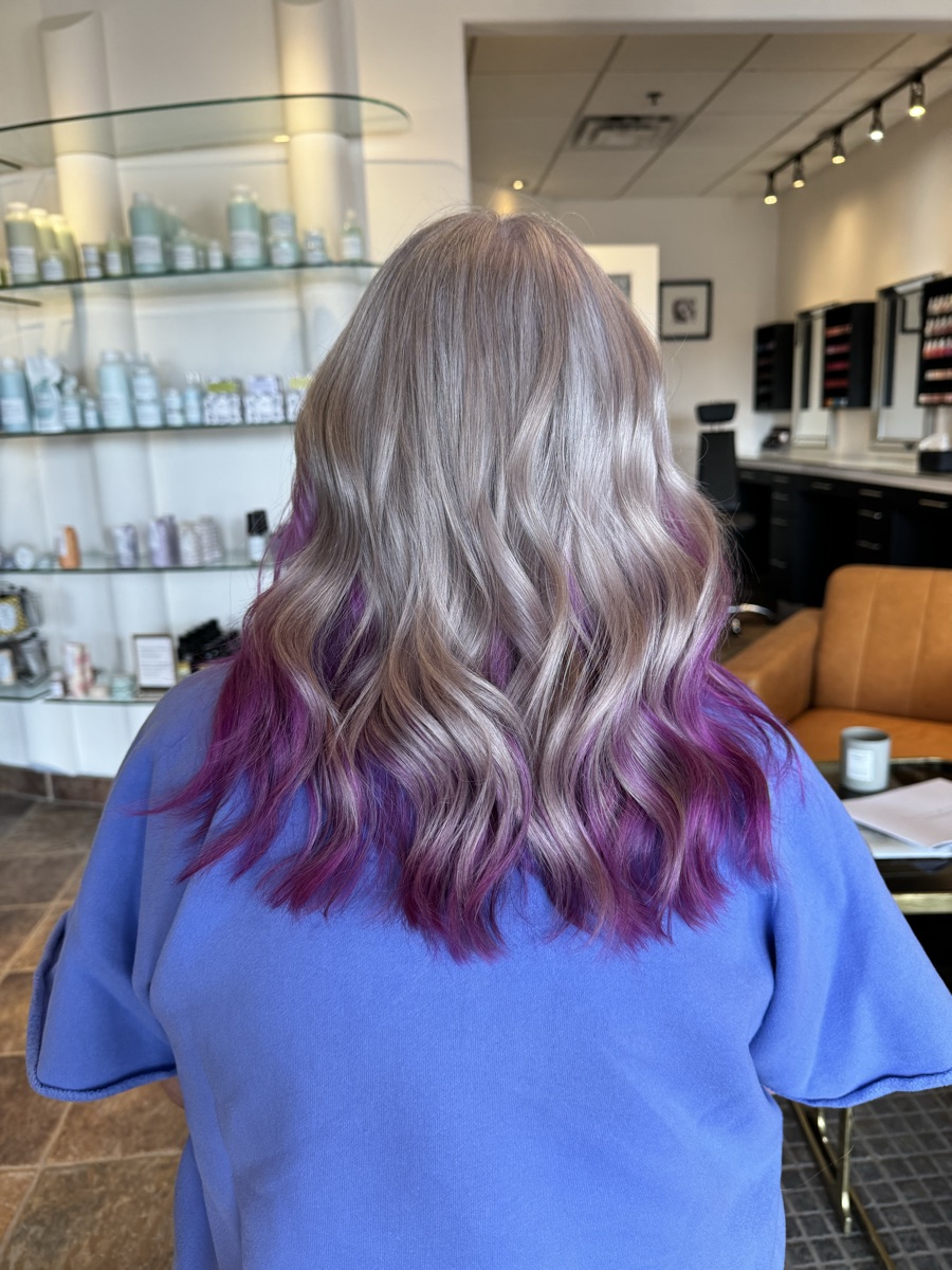 Platinum waves with violet underlights